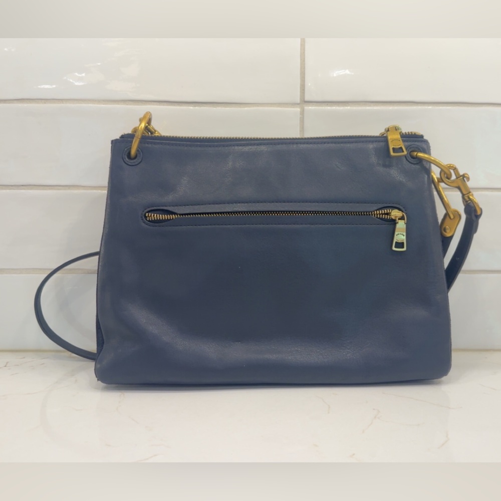 Coach Navy Leather Crossbody Bag with Gold Hardware